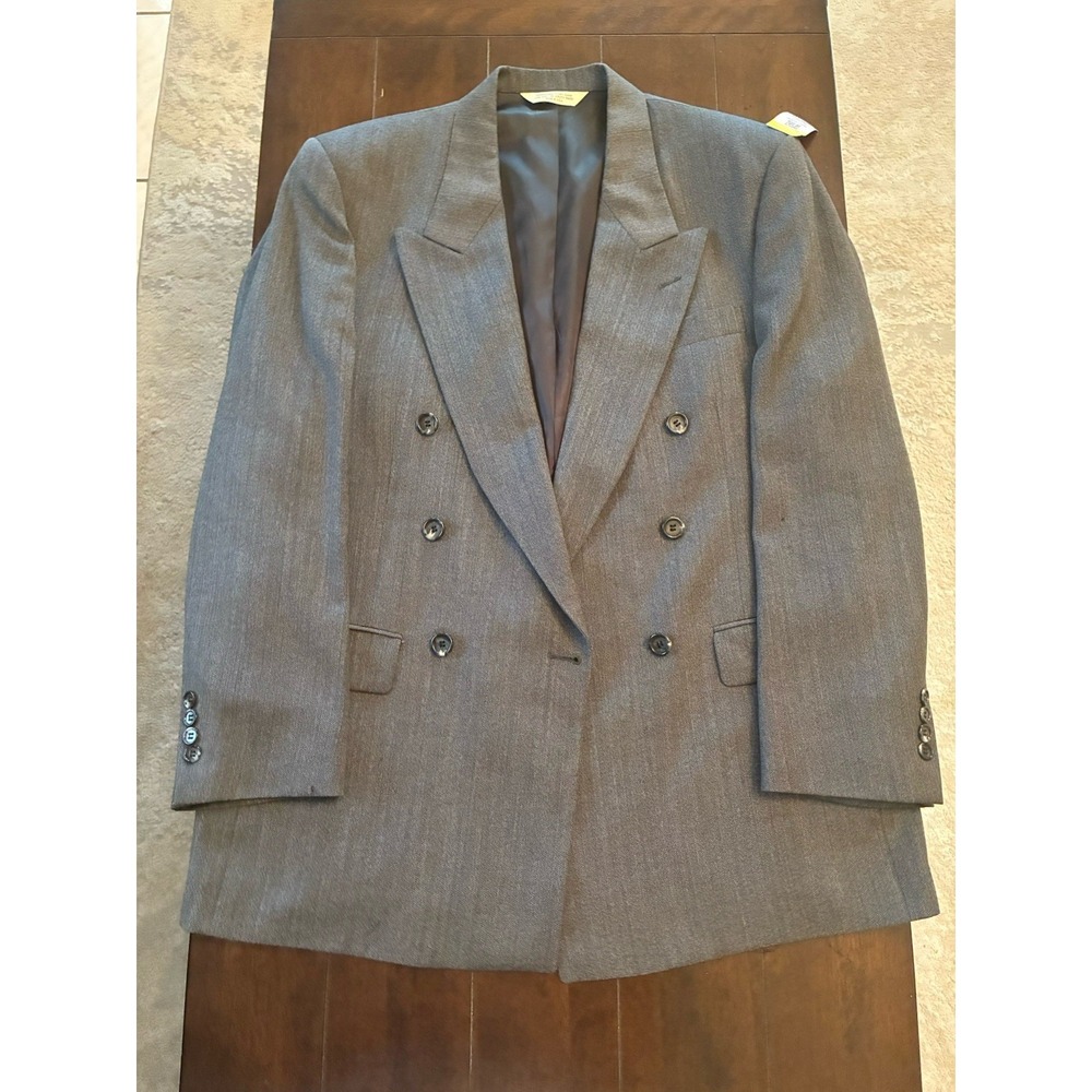 Vtg USA Made 42S Gray Birdseye Wool Double Breasted Blazer Jacket Sport Coat